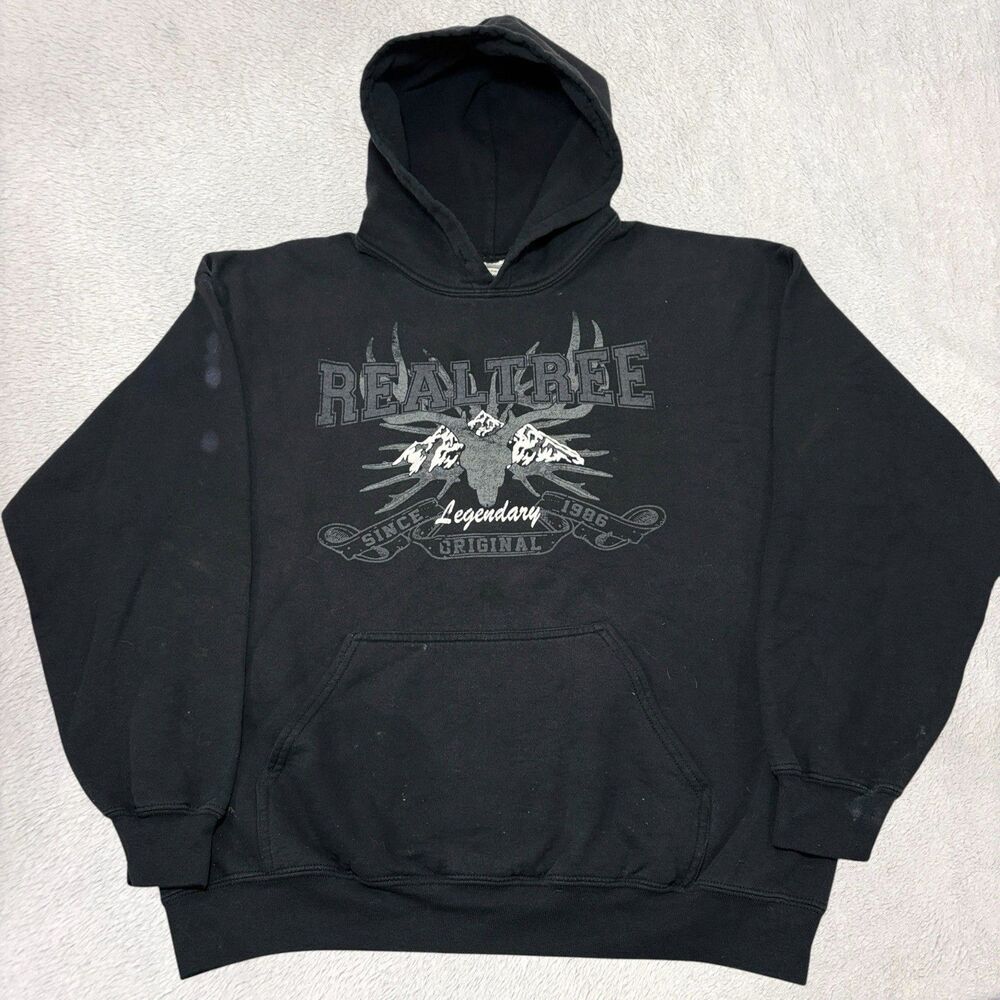 Gildan Heavy Blend Realtree Antlers Hoodie Mens L Vintage Graphic Faded